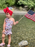 Red white and blue characters
